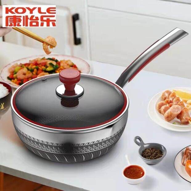 康怡乐316不锈钢小资锅双面蜂窝用不粘锅宝宝辅食家用炒锅电磁通