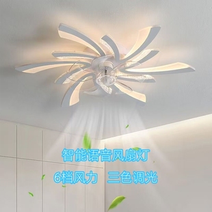 风扇灯灯餐厅摇头风 简约现代卧室风扇灯家用LED吸顶扇灯语音款