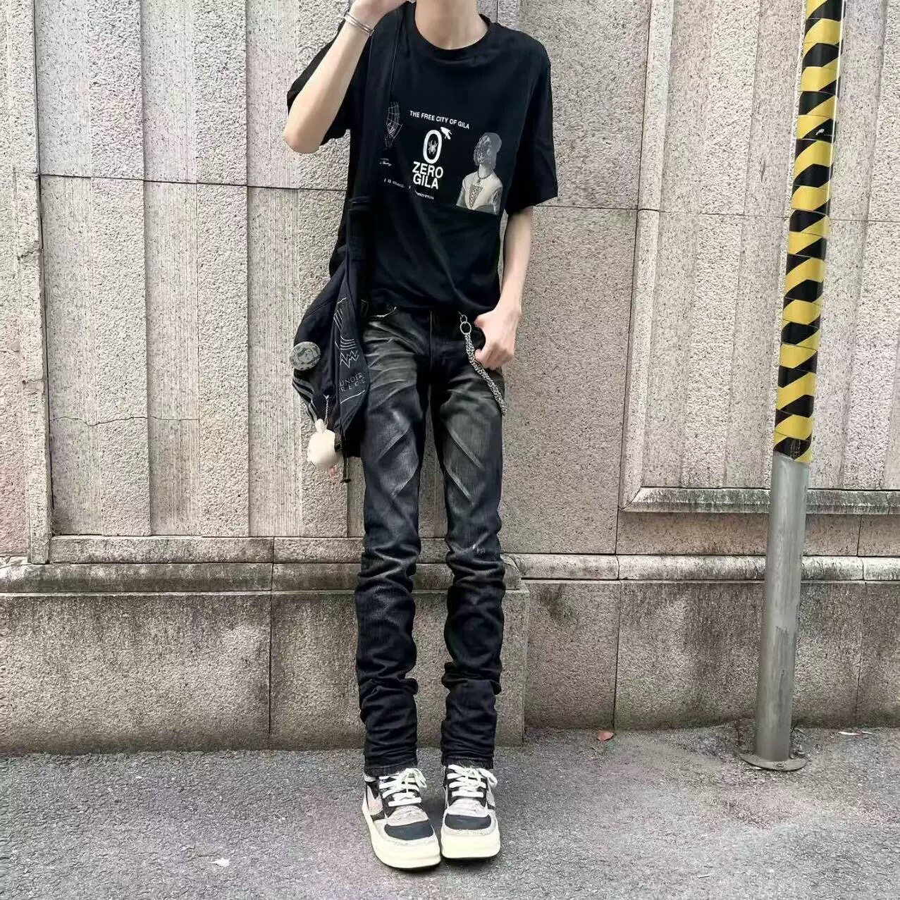 【重磅夯货】元年初代鬼爪牛仔裤重工猫须修身黑长裤Archive高街