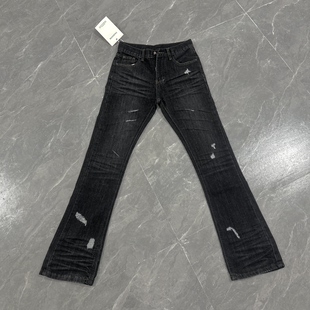 OC美式 517 vintage复古水洗做旧立体褶皱猫须破洞微喇银线黑牛仔裤