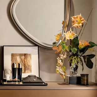 现代轻奢样板间梳妆台饰品首饰托盘花瓶软装 饰品摆件搭配组合套装