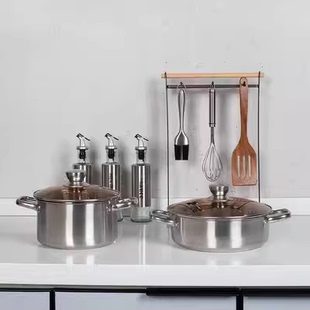 样板间厨房摆件组合软装 饰品不锈钢锅具砧板花艺展厅道具现代轻奢