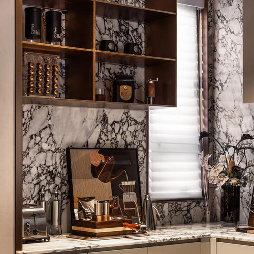 老钱风样板间水吧台餐厅咖啡主题面包机厨房软装饰品摆件组搭配