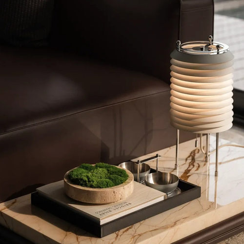 样板间别墅展厅酒店茶几边几摆件托盘苔藓盆栽不锈钢果盘杯托真书