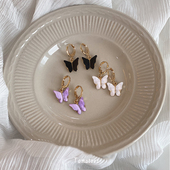 「全店买三赠一」虞书欣同款 天然白贝壳白色蝴蝶耳环耳夹