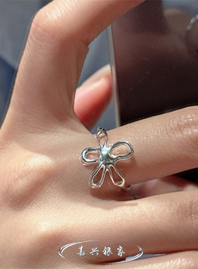 嘉兴银家s925纯银甜美小花戒指女