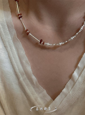 嘉兴银家s925纯银复古小众高级手工串珠水晶圆珠双拼项链女锁骨链