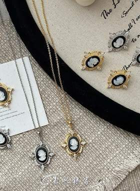 嘉兴银家s925纯银小众人像卡梅奥吊坠女韩式高级轻奢复古简约项坠