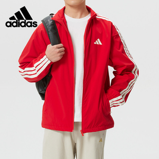 阿迪达斯男款 透气休闲夹克KR2519 运动外套红色拉链口袋宽松长袖