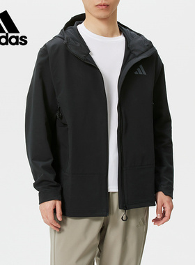 阿迪达斯男士连帽防风夹克拉链长袖透气带帽休闲运动外套KD9409