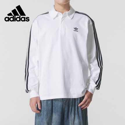 阿迪达斯三叶草男装2025新款运动休闲翻领长袖POLO衫T恤IZ2459