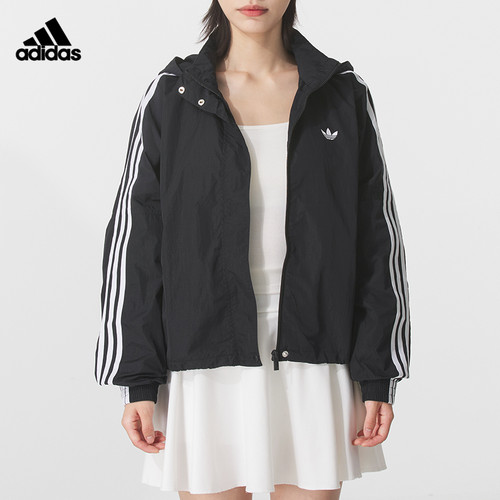 阿迪达斯女运动休闲梭织连帽外套