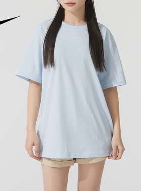 Nike耐克女子新款运动休闲刺绣标透气纯棉圆领短袖T恤FD4150-423