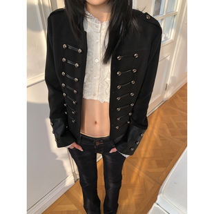 AURO MORE 宫廷拿破仑双排扣拼皮呢夹克立领收腰修身短春季外套