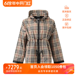 博柏利BURBERRY 8062947 连帽收腰上衣外套 女士格纹宽松版