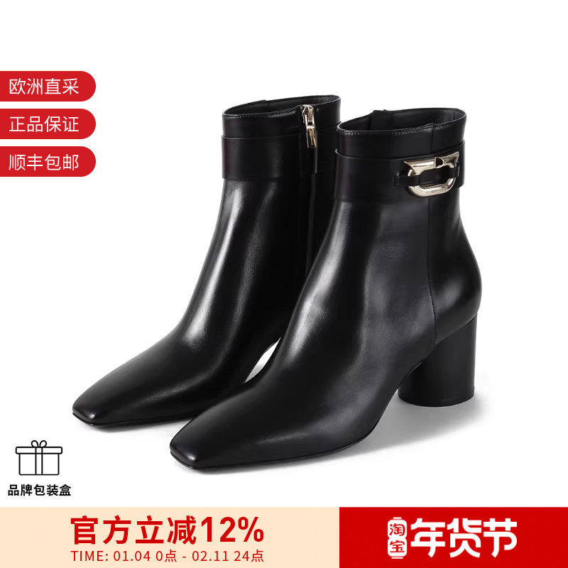 Ferragamo菲拉格慕 女士方头粗高跟靴子短靴踝靴 0763933,女鞋,时装靴,淘宝优惠券,粉丝福利购,淘宝优惠卷