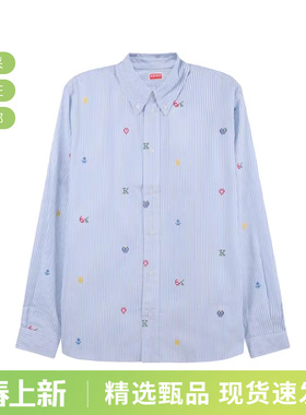 KENZO高田贤三 男士棉质像素徽标刺绣长袖衬衫 5CH410 9LJ