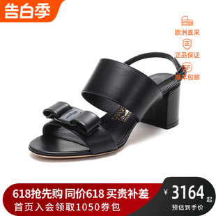 Ferragamo菲拉格慕 女士GIULIA系列皮革蝴蝶结粗跟凉鞋