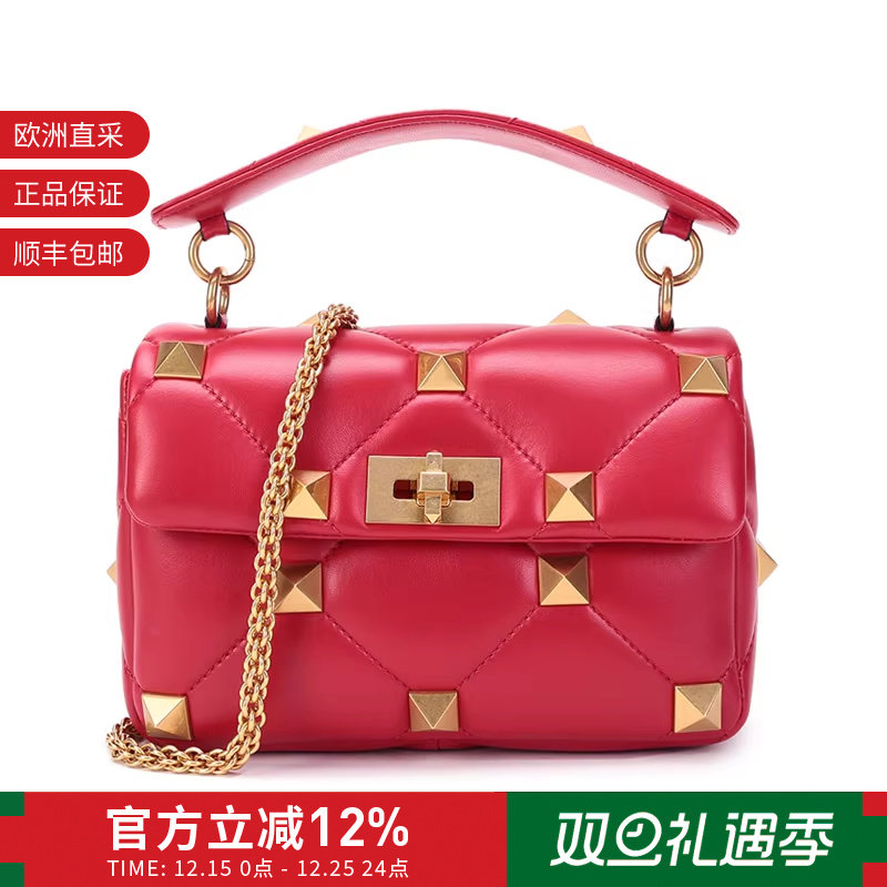 华伦天奴铆钉链条复古斜挎