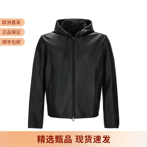 EA阿玛尼 男士连帽皮衣皮夹克上衣外套 EM002503 AF16709