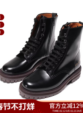 COMMON PROJECTS 女士厚底皮革靴子系带短靴马丁靴 6105