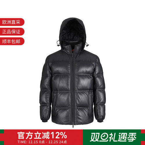 Hugo Boss男士宽松版连帽棉服皮衣夹棉皮夹克外套 50498488