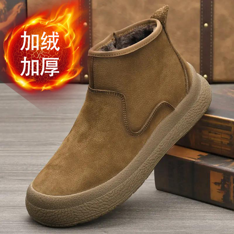 头层牛皮加绒加厚侧拉链马丁靴男