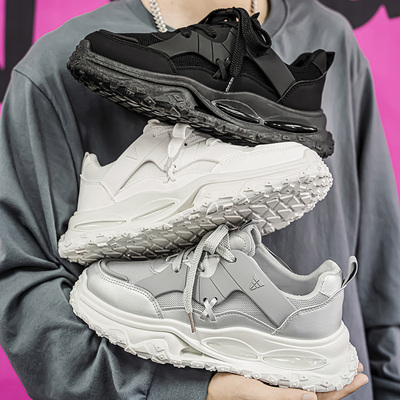 男鞋潮牌高级感复古灰色老爹鞋2025新款百搭厚底增高休闲鞋男潮