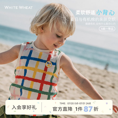 whitewheat夏季纯棉涂鸦无袖背心