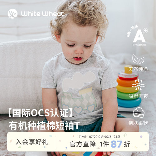 whitewheat纯棉小火车贴布T恤