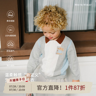 whitewheat儿童2025春季 新款 上衣男女童开衫 毛衣纯棉polo针织衫