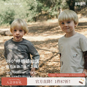 上衣假两件女童长袖 whitewheat儿童26春秋季 新款 纯棉百搭男孩T恤