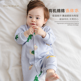 连体衣男女童纯棉保暖哈衣宝宝爬服 whitewheat新生婴幼儿秋冬新款