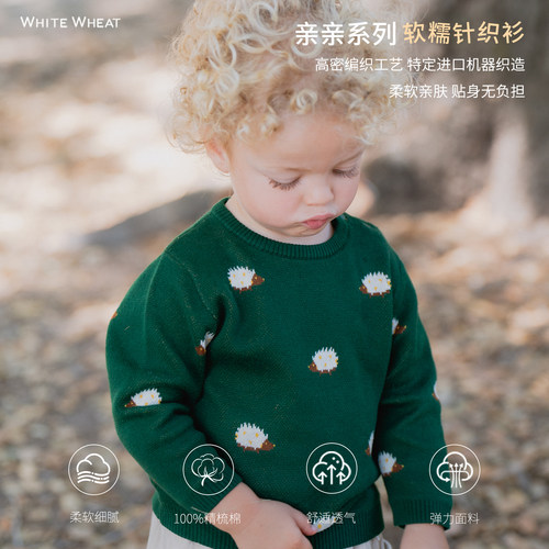 whitewheat秋冬纯棉卡通针织衫