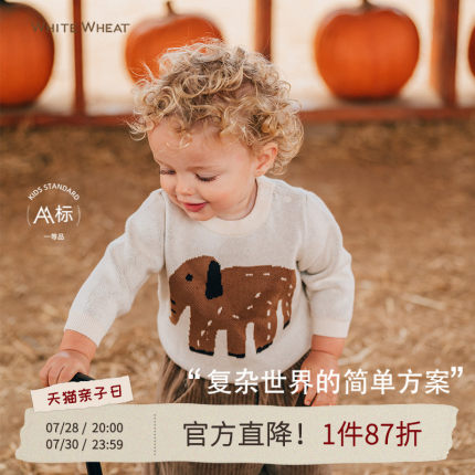 whitewheat儿童秋冬季新款针织衫男女童纯棉毛衣宝宝保暖上衣厚款