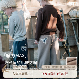 刺绣宝宝加绒束脚裤 whitewheat儿童2025冬季 子男女童长裤 裤 厚 新款