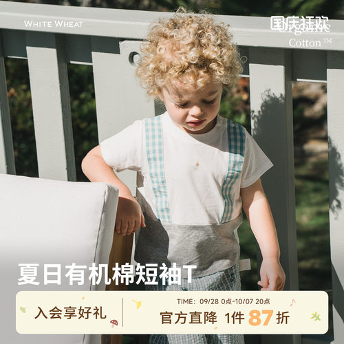 whitewheat双条格纹冰淇淋T恤