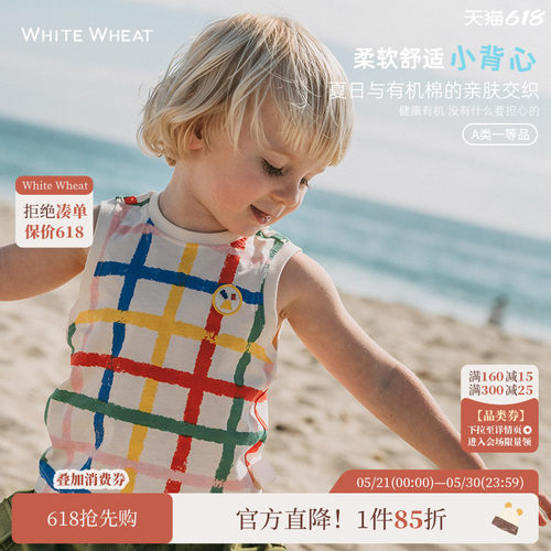 whitewheat夏季纯棉涂鸦无袖背心