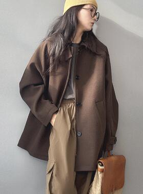 逆壳NZ 秋冬复古毛呢大衣韩国古着慵懒风男女中长款呢子风衣外套