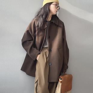 逆壳NZ 秋冬复古毛呢大衣韩国古着慵懒风男女中长款呢子风衣外套