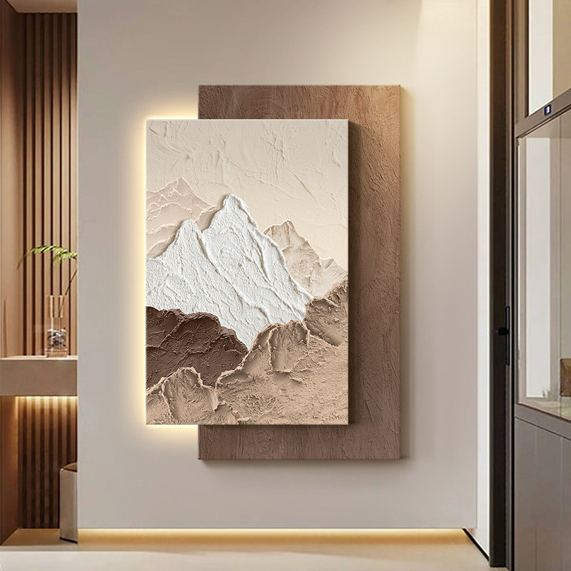 背有靠山玄关装饰画立体砂岩带灯客厅挂画轻奢高级感入户画正对门图片