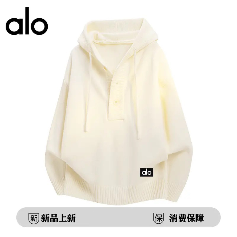 官方奥特莱斯】alo潮牌 秋冬季美式连帽套头保暖毛衣百搭情侣外套