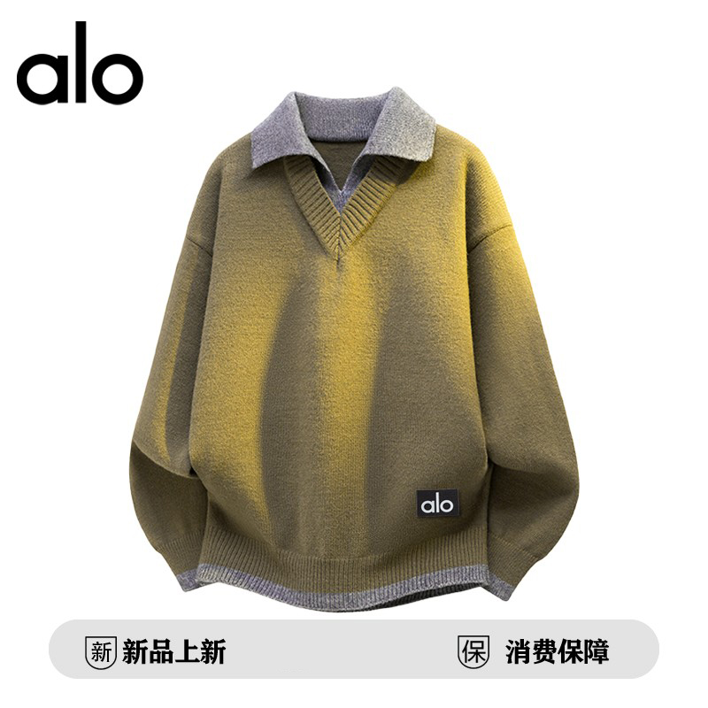 官方奥特莱斯品牌折扣秋冬新款翻领针织衫宽松加厚复古休闲毛衣