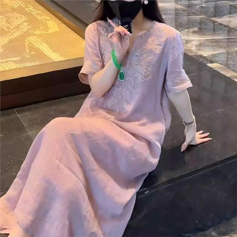 GPTSu宽松大码国风碎花连衣裙女夏复古中式设计遮肚显瘦日常通勤