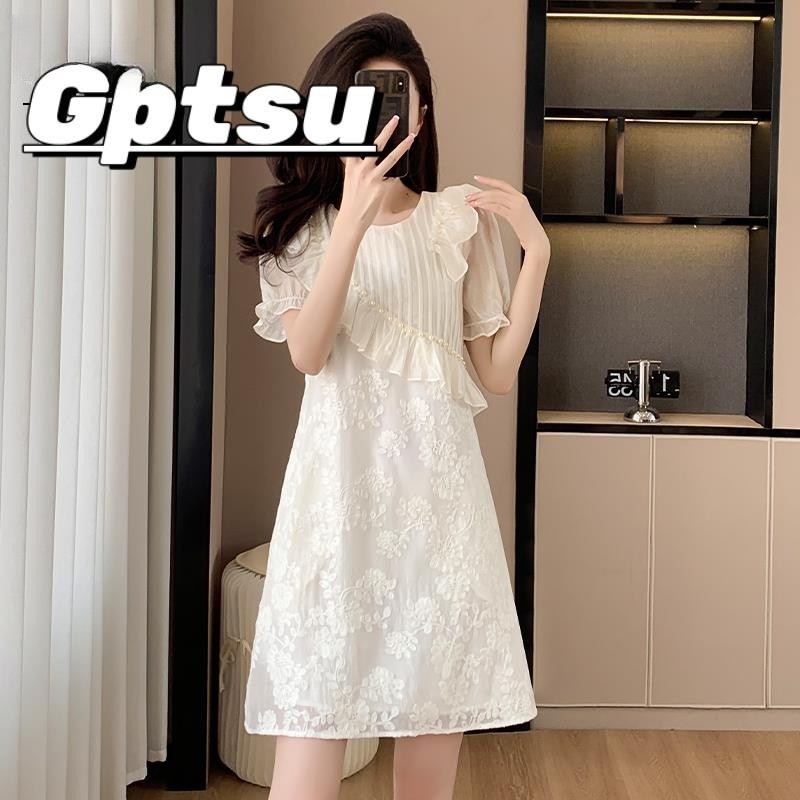 GPTSu法式荷叶边雪纺连衣裙女装2025夏新款小个子漂亮气质短裙子