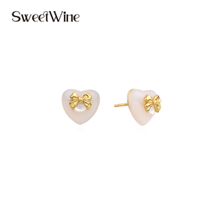 SweetWine爱心贝母蝴蝶结耳钉简约气质925银针 张雅琪花少同款
