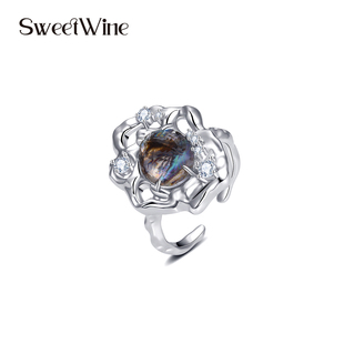 Sweet 小众原创设计静谧湖泊系列珍珠贝母戒指高级感指环 Wine