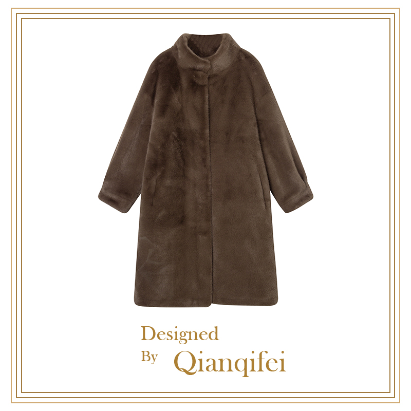 【5原】2023新款时尚立领休闲长款毛毛外套 MW21968