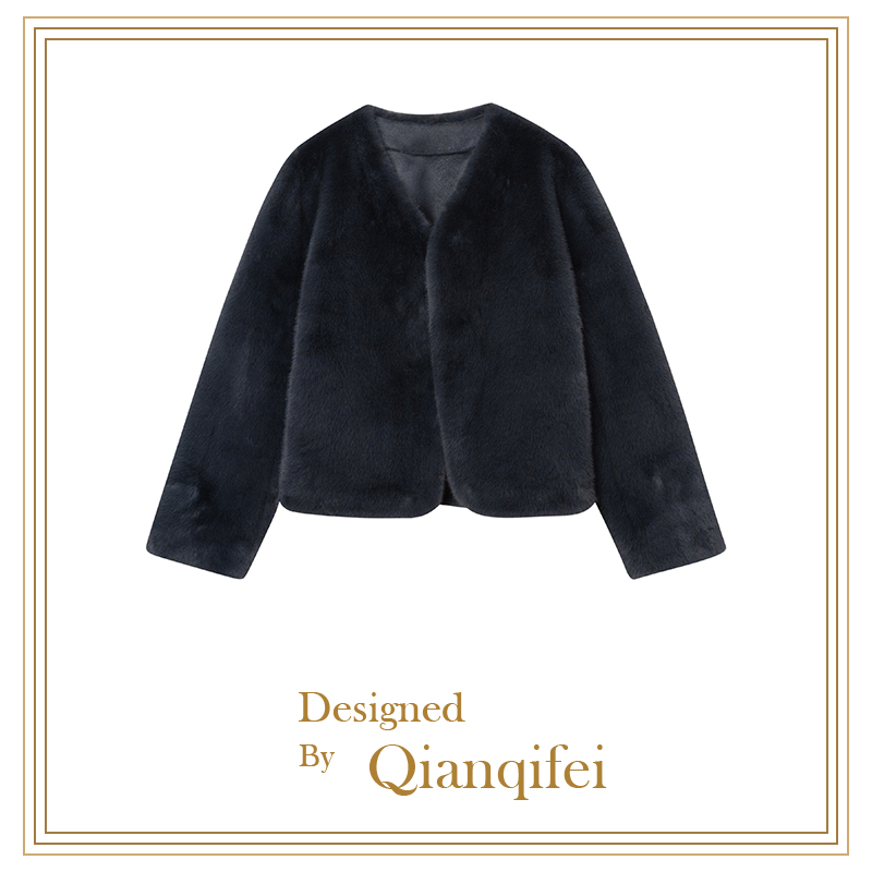 【5原】2023新款气质纯色V领毛毛短外套 MW21983