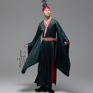 古典舞竹韵古风国风男款墨绿广袖典礼书生重工舞蹈服装租赁定制